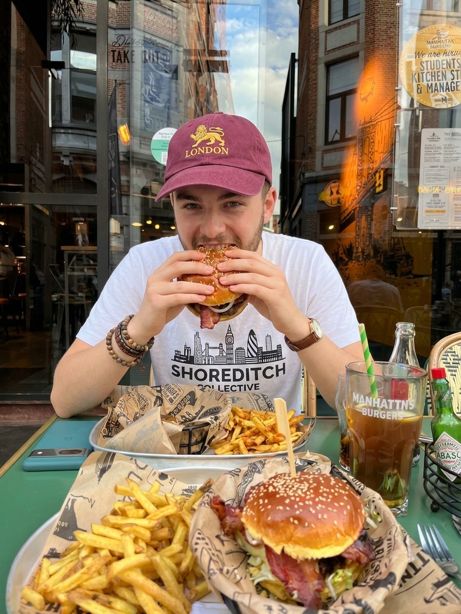 A man enthusiastically enjoying a feast